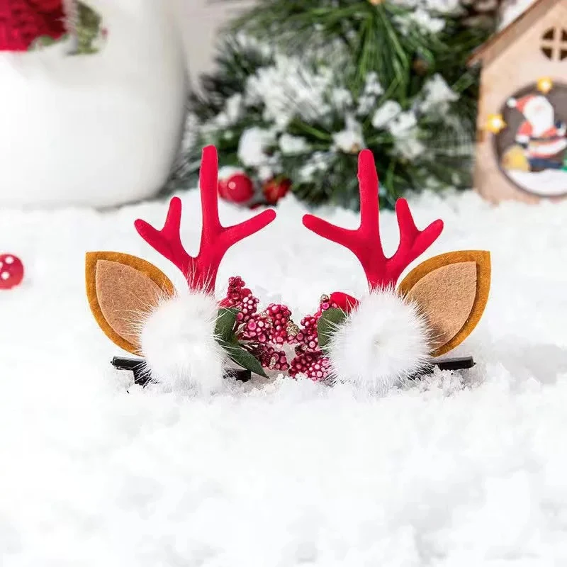 1 Pair Cute Christmas Hair Clips Antler Deer Ear Hairpins for Women Girl Festival Barrettes Headwear Xmas Party Hair Accessories